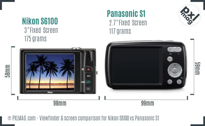 Nikon S6100 vs Panasonic S1 Screen and Viewfinder comparison