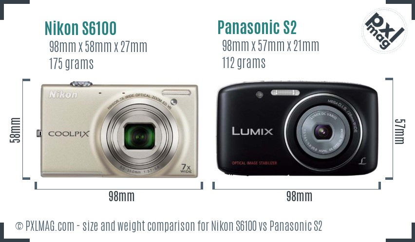 Nikon S6100 vs Panasonic S2 size comparison