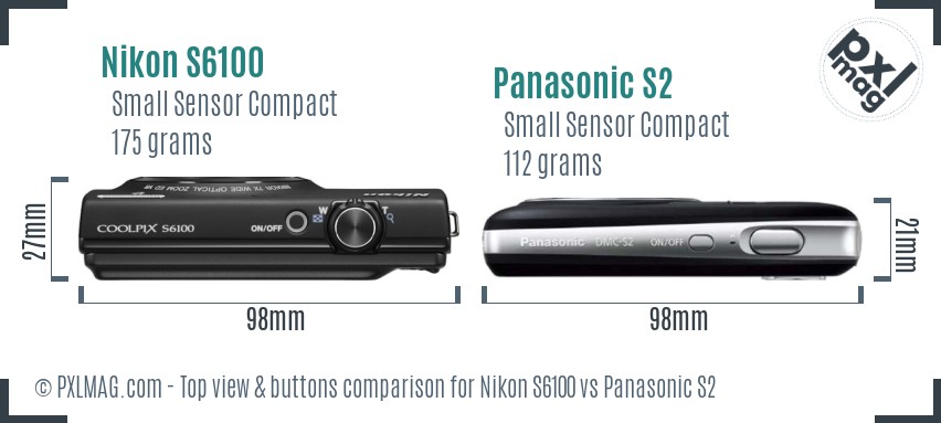 Nikon S6100 vs Panasonic S2 top view buttons comparison