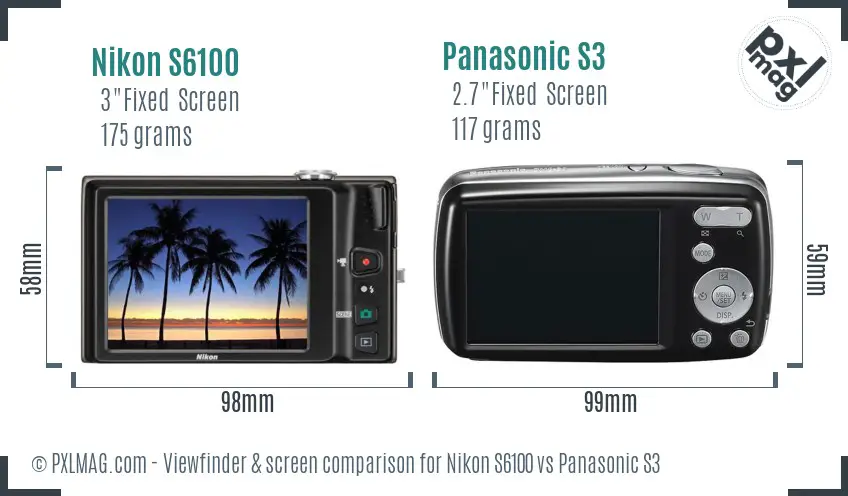 Nikon S6100 vs Panasonic S3 Screen and Viewfinder comparison
