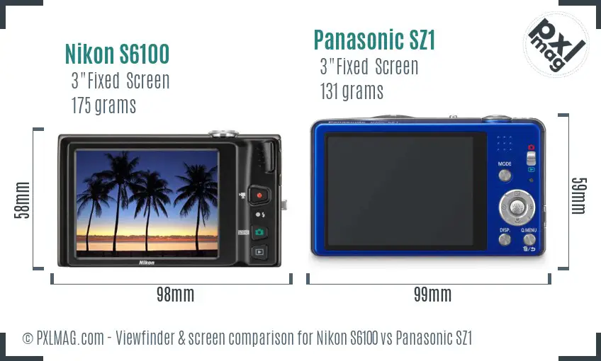 Nikon S6100 vs Panasonic SZ1 Screen and Viewfinder comparison
