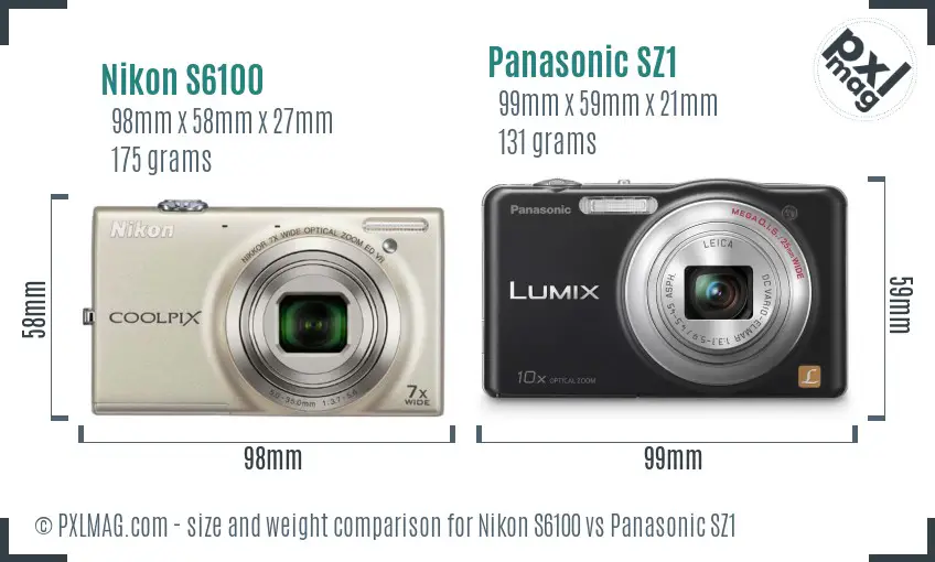 Nikon S6100 vs Panasonic SZ1 size comparison
