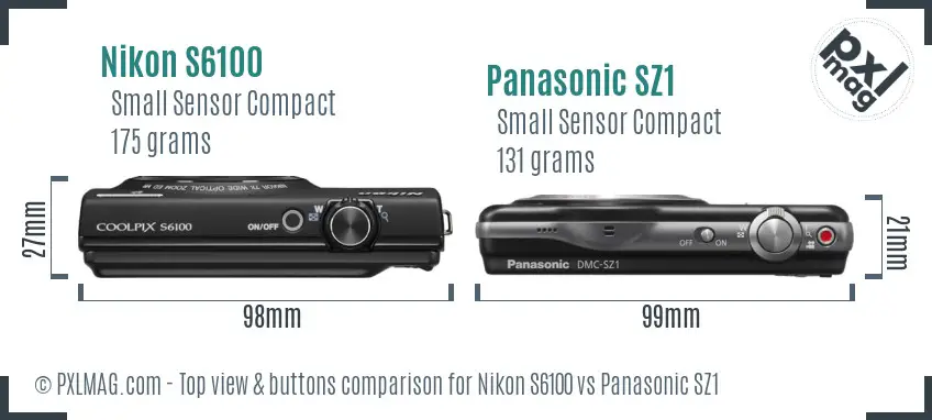 Nikon S6100 vs Panasonic SZ1 top view buttons comparison