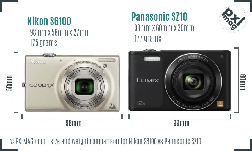 Nikon S6100 vs Panasonic SZ10 size comparison Nikon S6100 vs Panasonic SZ10 size comparison