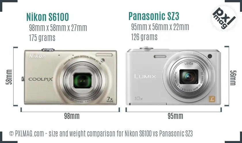 Nikon S6100 vs Panasonic SZ3 size comparison