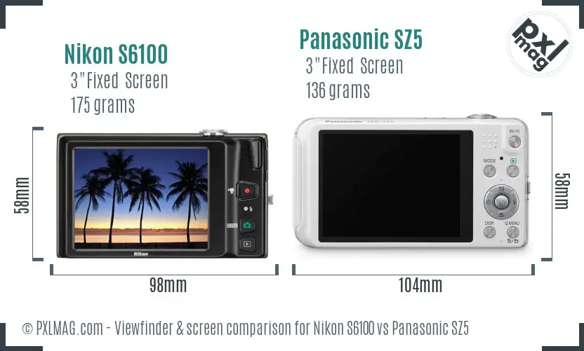 Nikon S6100 vs Panasonic SZ5 Screen and Viewfinder comparison