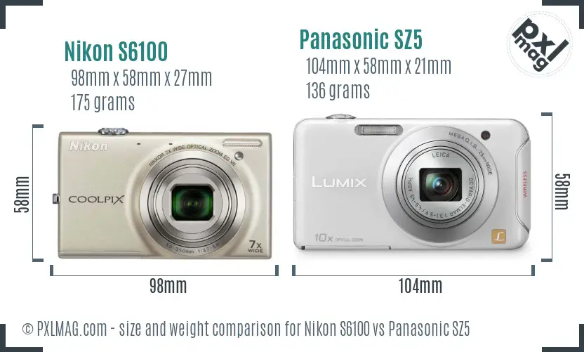 Nikon S6100 vs Panasonic SZ5 size comparison