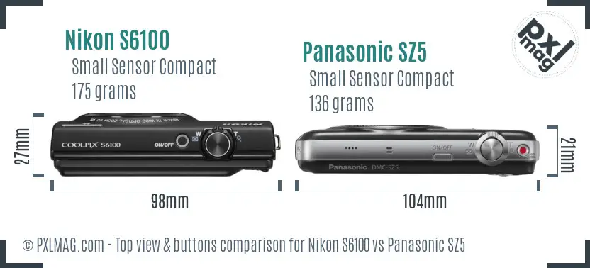 Nikon S6100 vs Panasonic SZ5 top view buttons comparison