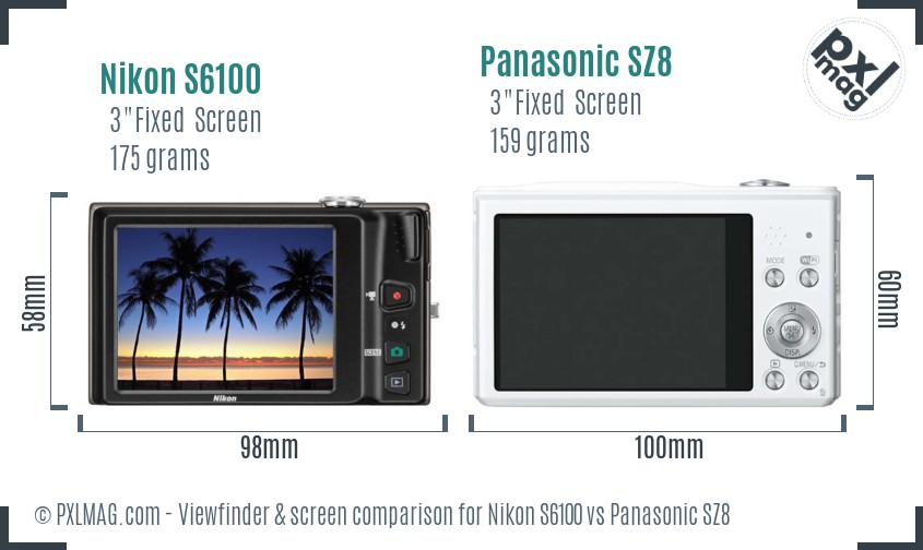 Nikon S6100 vs Panasonic SZ8 Screen and Viewfinder comparison