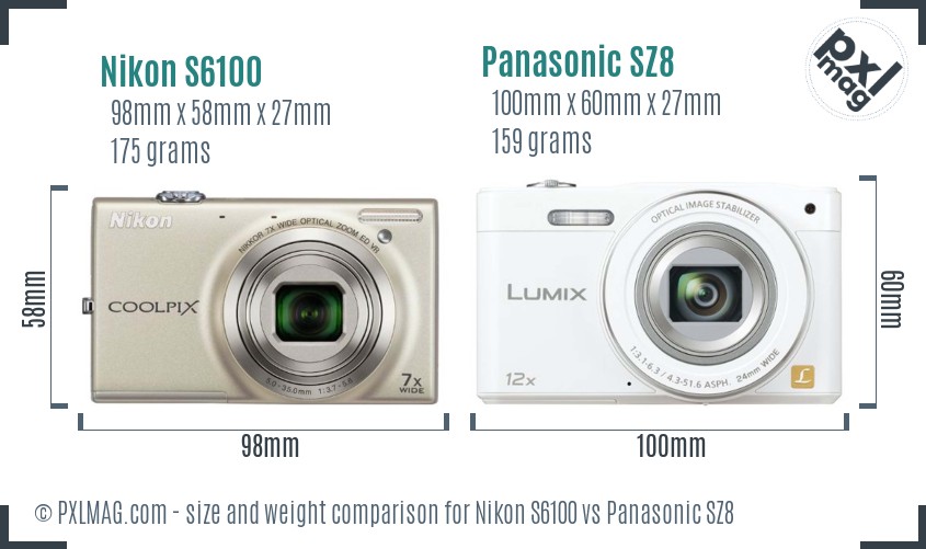 Nikon S6100 vs Panasonic SZ8 size comparison Nikon S6100 vs Panasonic SZ8 size comparison