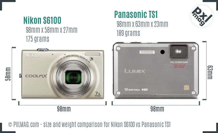 Nikon S6100 vs Panasonic TS1 size comparison