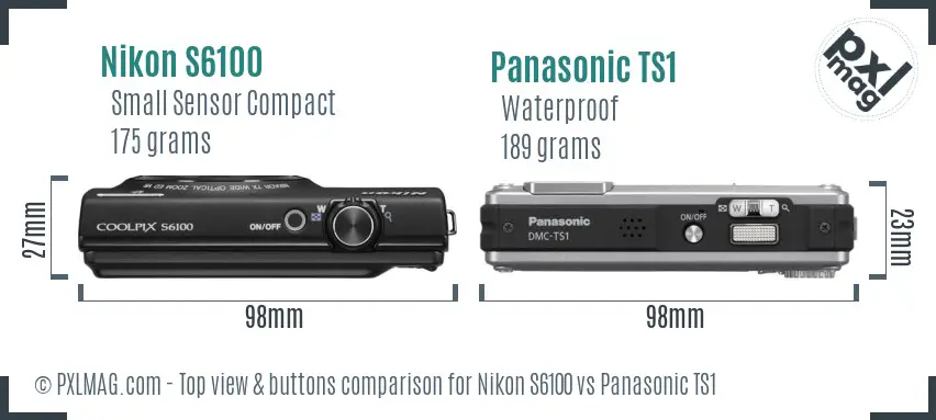 Nikon S6100 vs Panasonic TS1 top view buttons comparison
