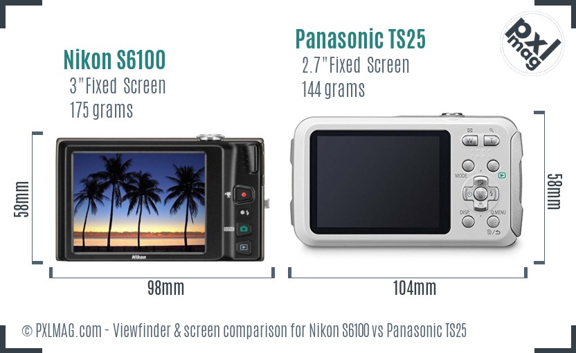 Nikon S6100 vs Panasonic TS25 Screen and Viewfinder comparison