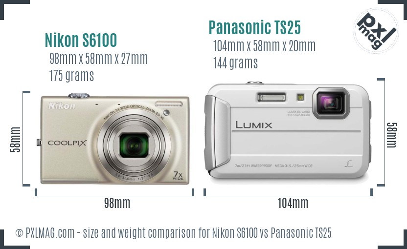 Nikon S6100 vs Panasonic TS25 size comparison