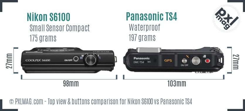 Nikon S6100 vs Panasonic TS4 top view buttons comparison