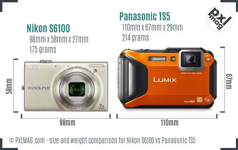 Nikon S6100 vs Panasonic TS5 size comparison