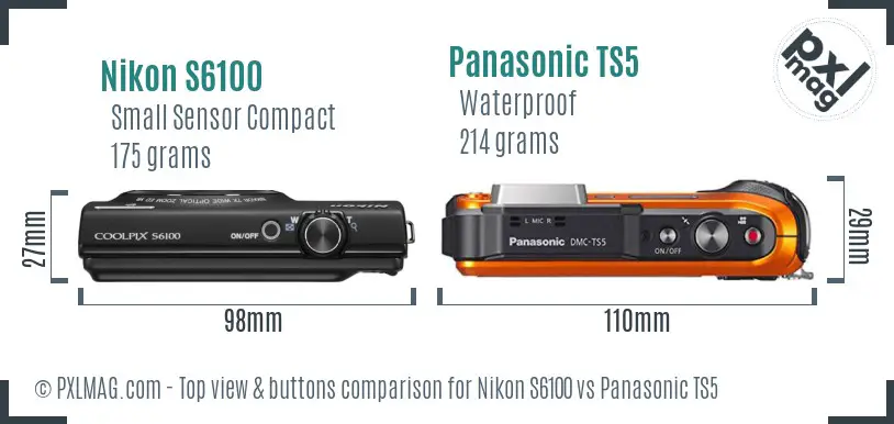 Nikon S6100 vs Panasonic TS5 top view buttons comparison