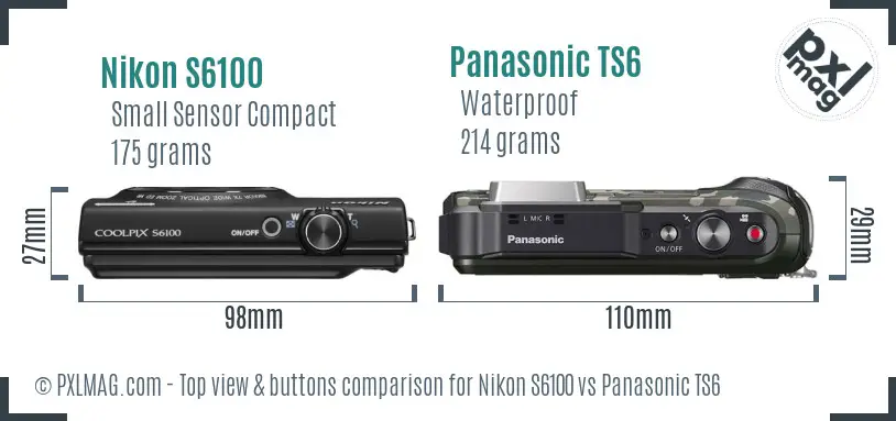 Nikon S6100 vs Panasonic TS6 top view buttons comparison Nikon S6100 vs Panasonic TS6 top view buttons comparison