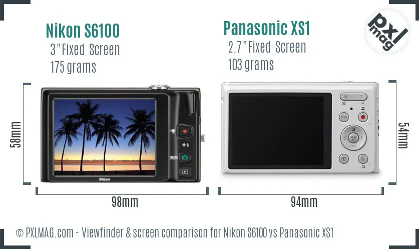 Nikon S6100 vs Panasonic XS1 Screen and Viewfinder comparison