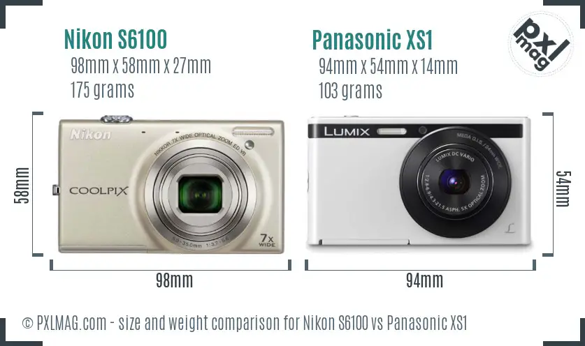 Nikon S6100 vs Panasonic XS1 size comparison