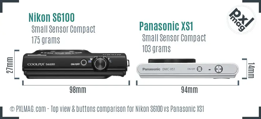 Nikon S6100 vs Panasonic XS1 top view buttons comparison