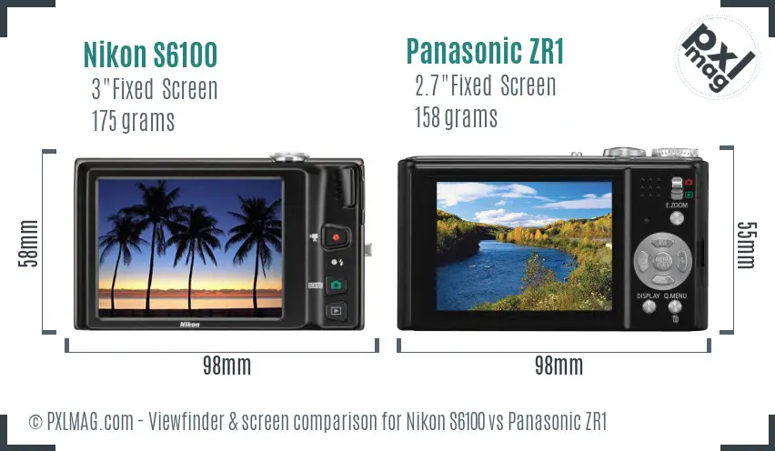 Nikon S6100 vs Panasonic ZR1 Screen and Viewfinder comparison