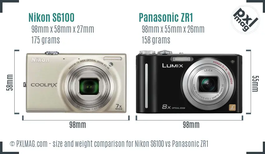 Nikon S6100 vs Panasonic ZR1 size comparison