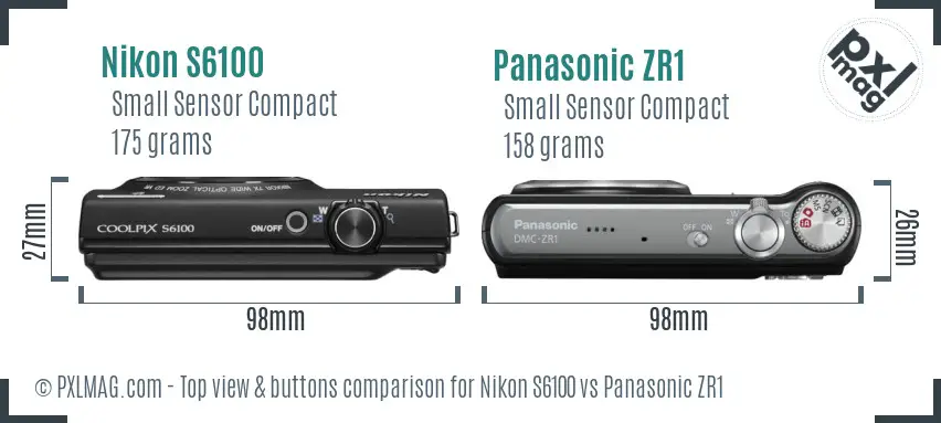 Nikon S6100 vs Panasonic ZR1 top view buttons comparison
