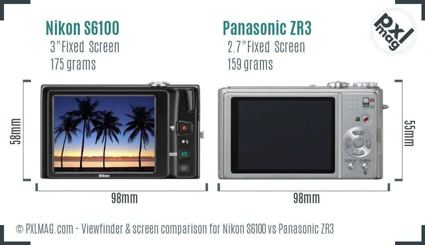 Nikon S6100 vs Panasonic ZR3 Screen and Viewfinder comparison Nikon S6100 vs Panasonic ZR3 Screen and Viewfinder comparison