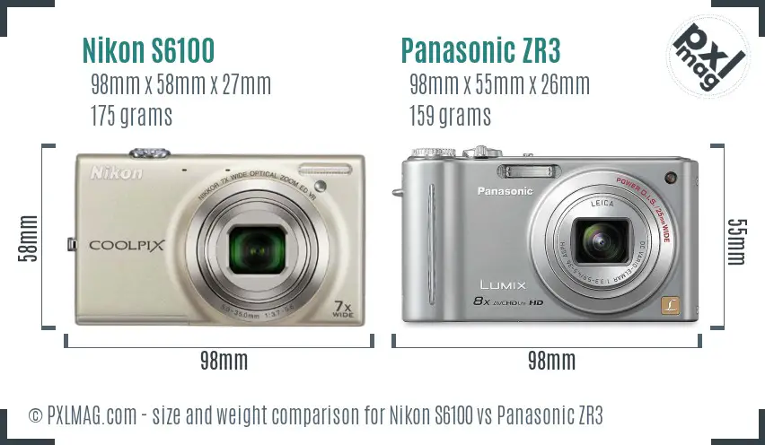 Nikon S6100 vs Panasonic ZR3 size comparison Nikon S6100 vs Panasonic ZR3 size comparison
