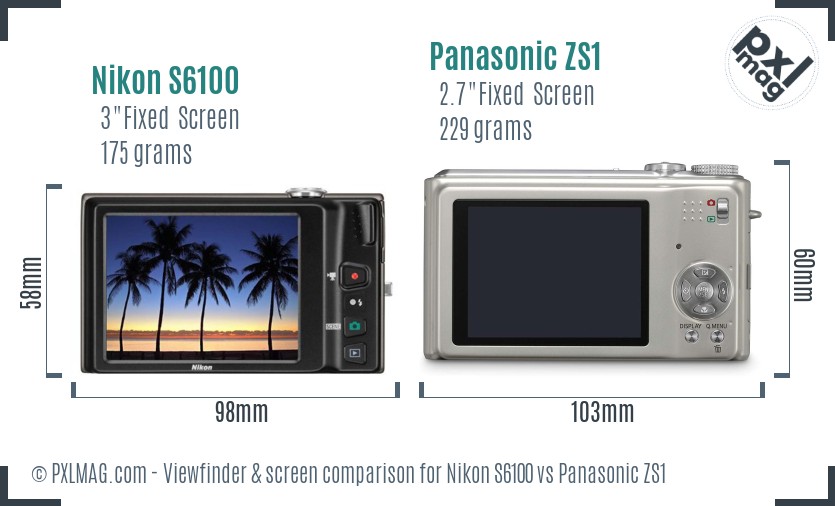 Nikon S6100 vs Panasonic ZS1 Screen and Viewfinder comparison