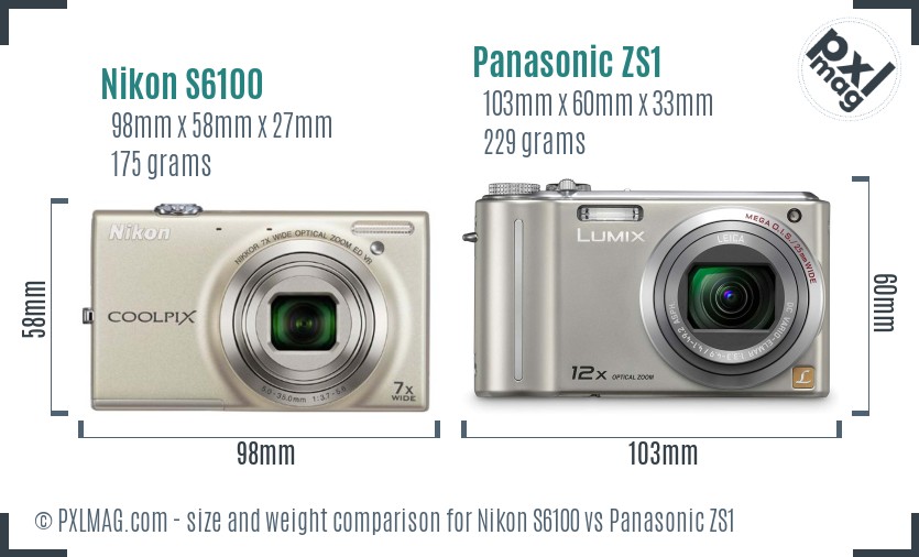 Nikon S6100 vs Panasonic ZS1 size comparison