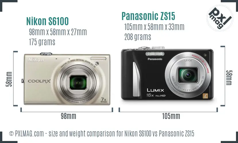 Nikon S6100 vs Panasonic ZS15 size comparison Nikon S6100 vs Panasonic ZS15 size comparison