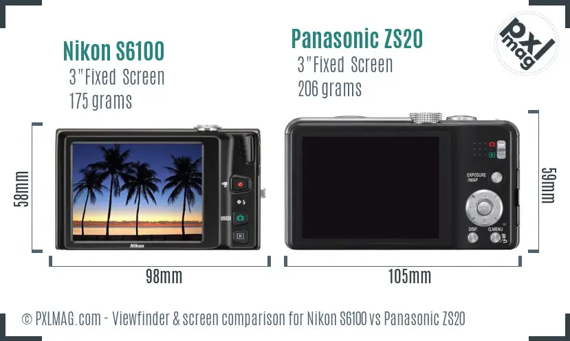 Nikon S6100 vs Panasonic ZS20 Screen and Viewfinder comparison