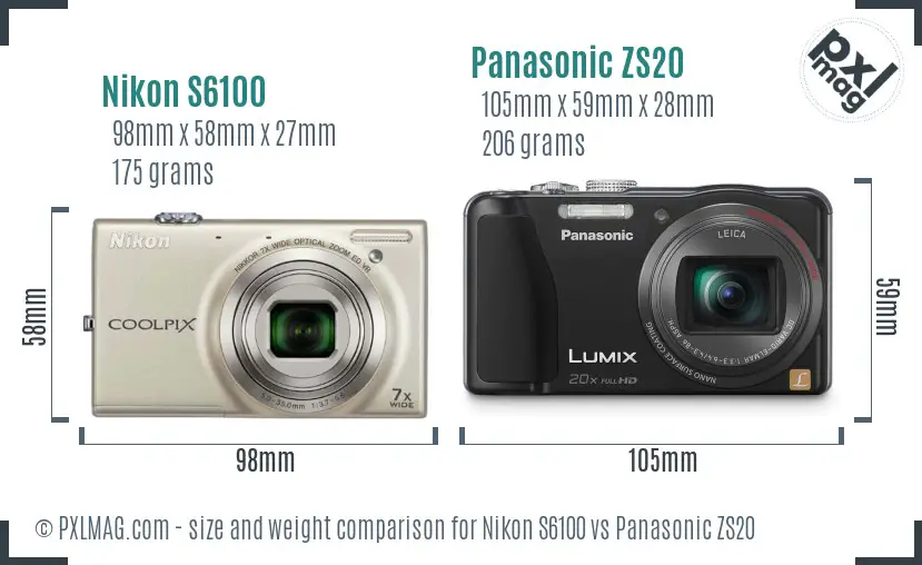 Nikon S6100 vs Panasonic ZS20 size comparison