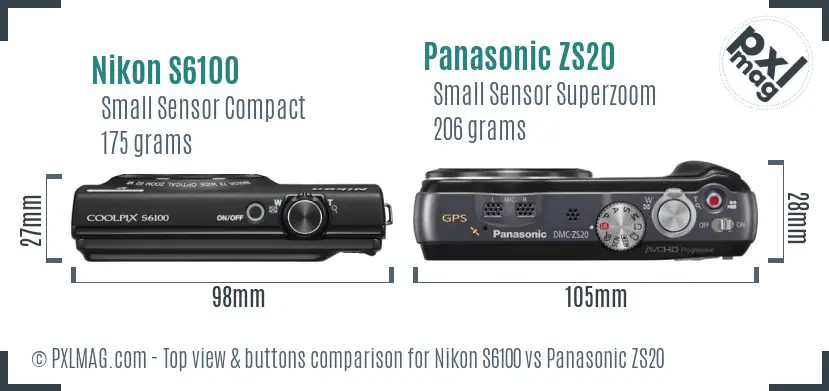 Nikon S6100 vs Panasonic ZS20 top view buttons comparison