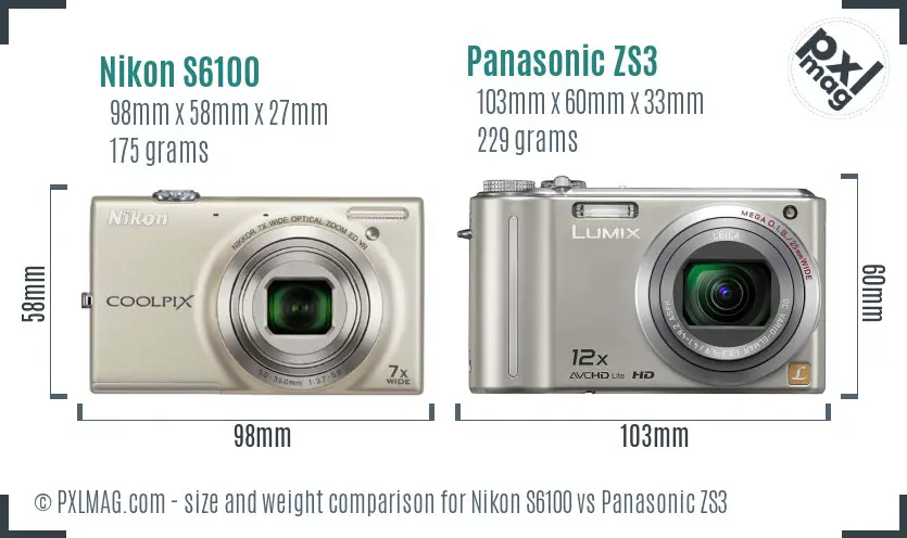 Nikon S6100 vs Panasonic ZS3 size comparison