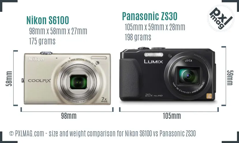 Nikon S6100 vs Panasonic ZS30 size comparison