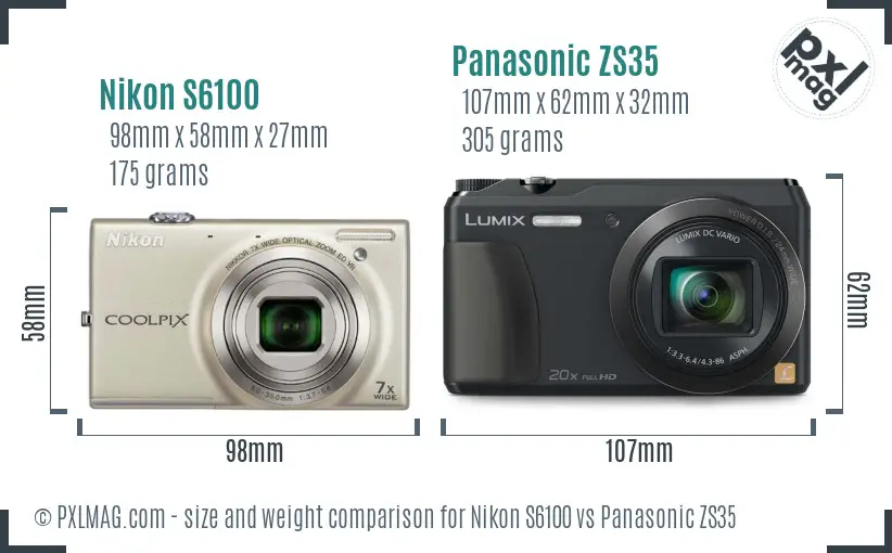 Nikon S6100 vs Panasonic ZS35 size comparison Nikon S6100 vs Panasonic ZS35 size comparison