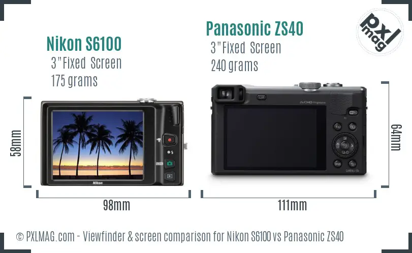 Nikon S6100 vs Panasonic ZS40 Screen and Viewfinder comparison