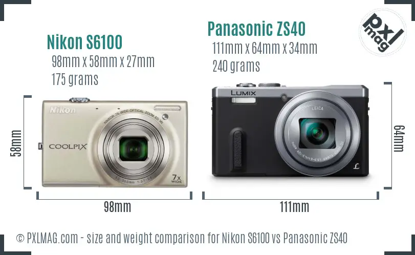 Nikon S6100 vs Panasonic ZS40 size comparison
