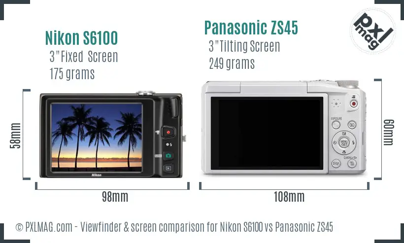 Nikon S6100 vs Panasonic ZS45 Screen and Viewfinder comparison