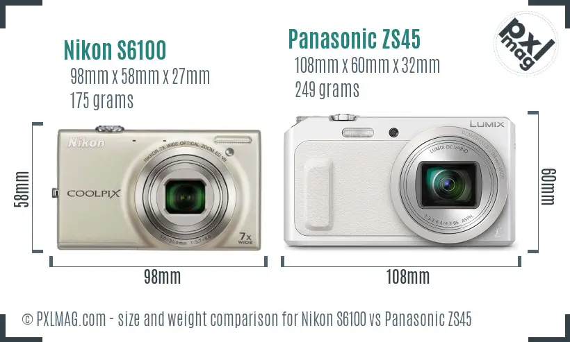Nikon S6100 vs Panasonic ZS45 size comparison
