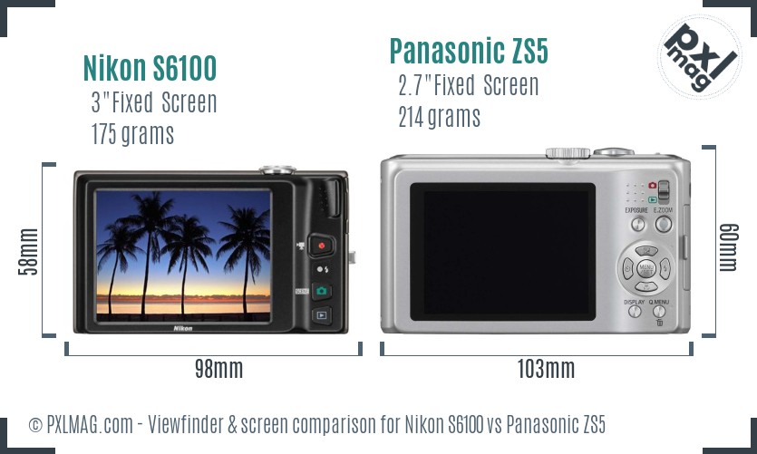 Nikon S6100 vs Panasonic ZS5 Screen and Viewfinder comparison