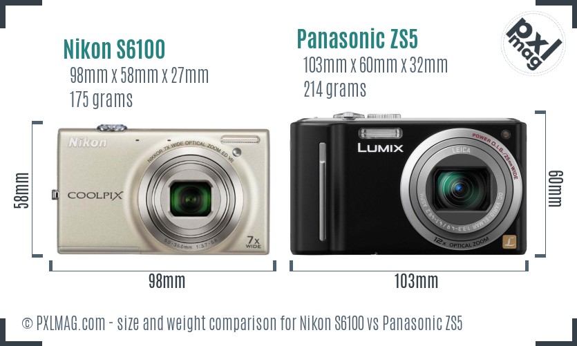 Nikon S6100 vs Panasonic ZS5 size comparison