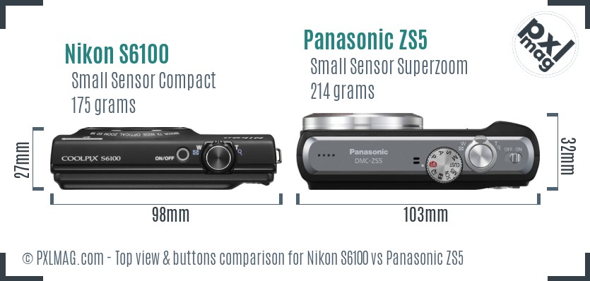 Nikon S6100 vs Panasonic ZS5 top view buttons comparison