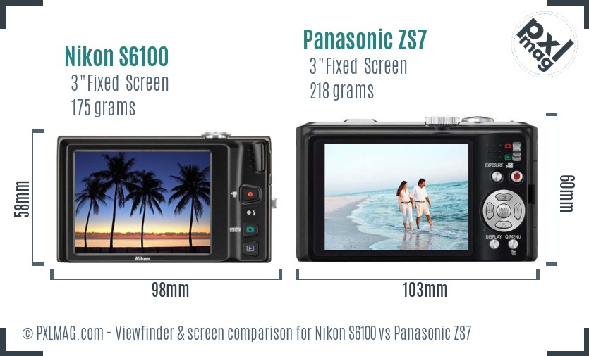 Nikon S6100 vs Panasonic ZS7 Screen and Viewfinder comparison