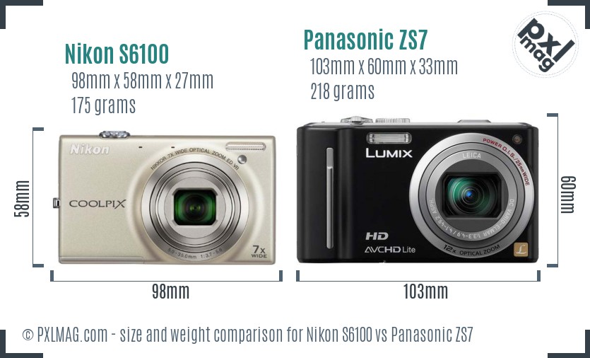 Nikon S6100 vs Panasonic ZS7 size comparison