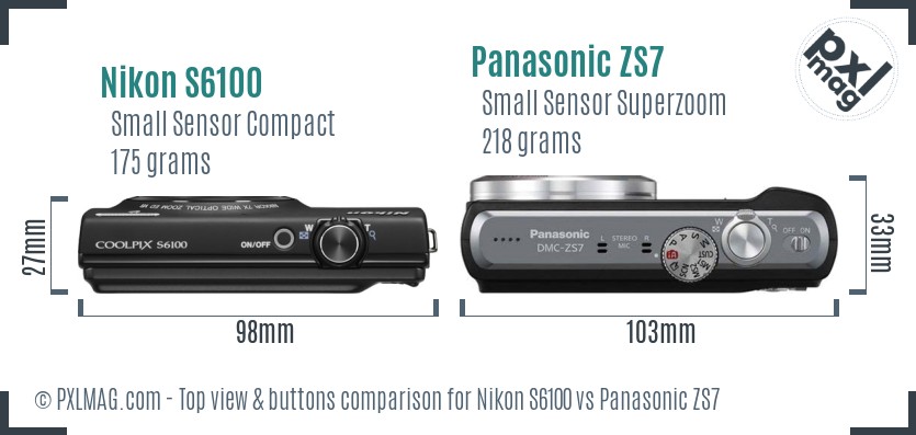 Nikon S6100 vs Panasonic ZS7 top view buttons comparison