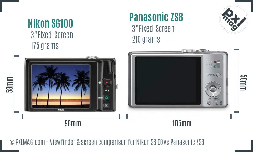 Nikon S6100 vs Panasonic ZS8 Screen and Viewfinder comparison
